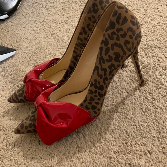 Red and Brown Leopard Print Stiletto Heels - Picture 4 of 7